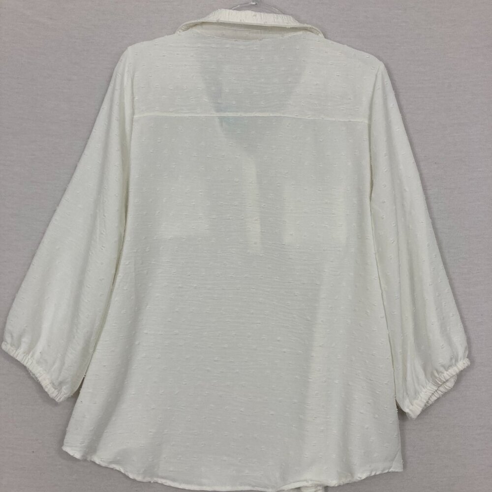 New Papermoon White Swiss Dot 3/4 Sleeve V‎ Neck Preppy Popover Top XXL Office - Picture 9 of 10